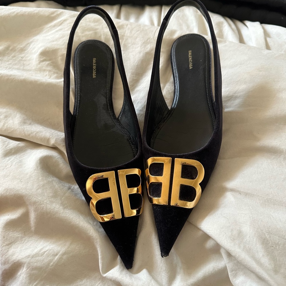 Balenciaga sling back velvet knife flats